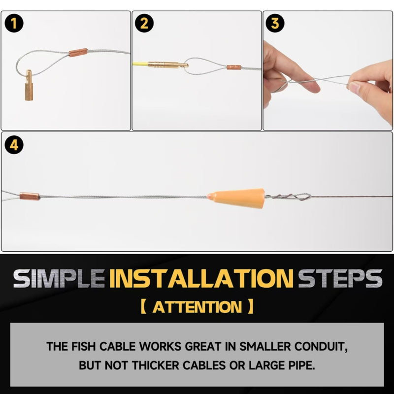 16.8FT Fiberglass Running Electrical Wire Cable Glow Rods Wire Pulling, Fish Rods Electrical Kit with 6 Different Attachments and Fish Tape Wire Puller Kit (Yellow) 16.8FT