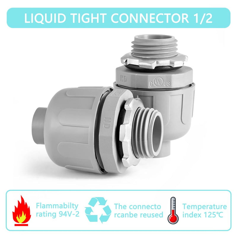 64-Pack 1/2" NPT Liquid Tight Connector Conduit Fitting UL PVC Straight NPT 1/2"(64Pcs) Gray