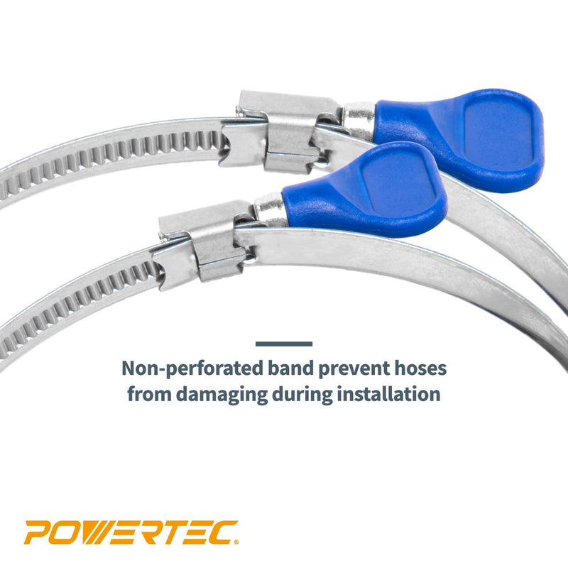 POWERTEC 70260 4 Inch Key Hose Clamp, Thumb Screw Key Adjustable Stainless Steel Hose Clamps for Dust Collection, Dust Collector and Dryer Vent Hose, Pipe Clamp, RV Clamp, Worm Gear Clamp, 10 pack Key clamps (10 PK)