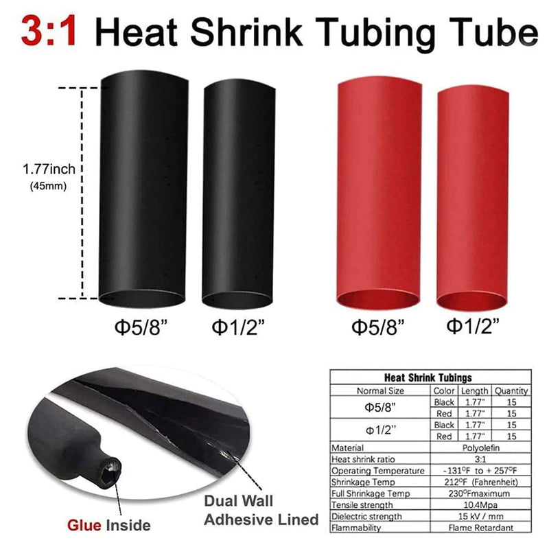 Sanuke 120Pcs AWG 8 6 4 2 Copper Wire Lugs with Heat Shrink Set, 60Pcs Heavy Duty Battery Cable Closed End Tubular Ring Terminals Connectors with 60Pcs Heat Shrink Tubing Bare Copper-120Pcs