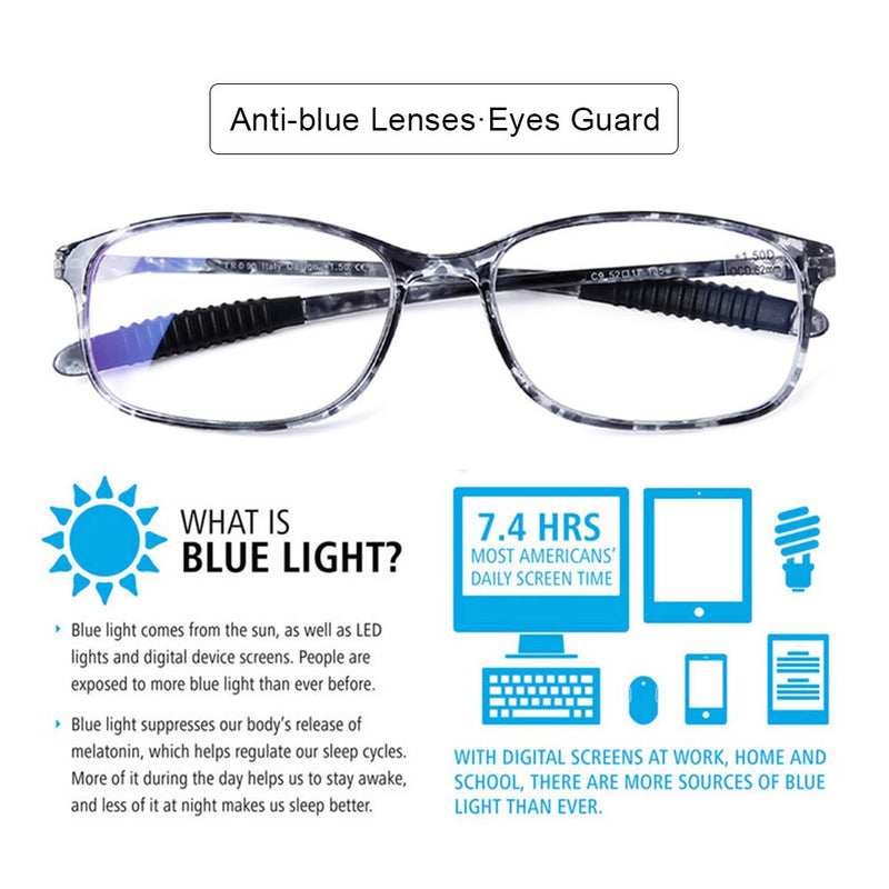 DOOViC Computer Reading Glasses Blue Light Blocking TR90 Frame Lightweight Flexible Readers for Women Men,4 Pack 4 Pack Mix Color 2.25 x