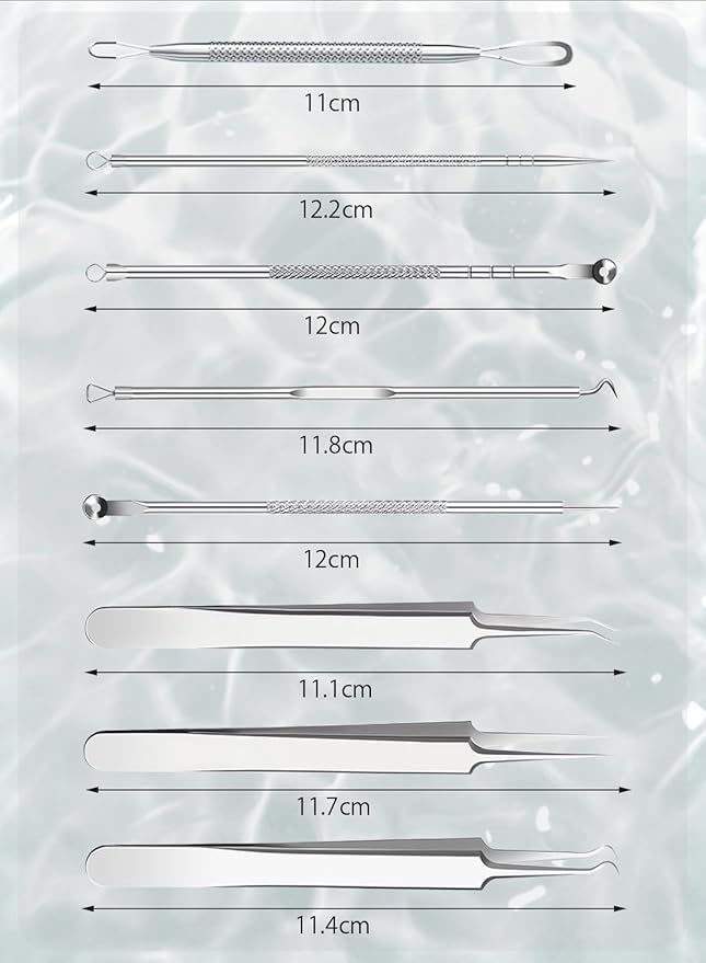 KKYOYRE Square Bottle Remover, Acne Remover, Tweezers, Set of 8, Storage Case, Dedicated Pore Care Kit, Precision, Antibacterial Stainless Steel, Acne Needles, Blackhead Removal, Portable, Convenient to Carry, Strawberry Nose, Blackheads, Pore Care - NewNest Australia