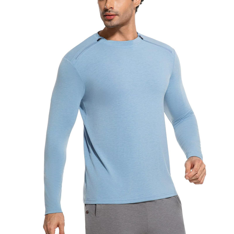 Chemo Port Shirts for Men Post Shoulder Surgery Recovery Shirts Long Sleeve Dual Chest Zips Shirts Blue Small