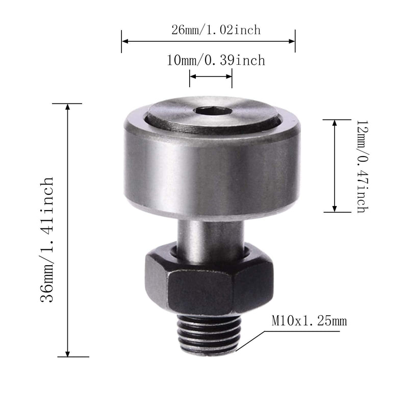 Durable CF10-1 Cam Follower Needle Roller Bearing Bolt Kit Bearing Roller Needle Roller Bearing Bolt Outer Diameter 26mm/1.02inch(2Pcs)