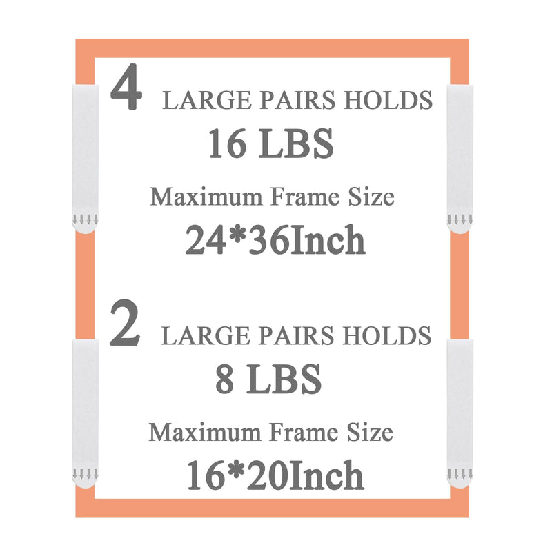 Large Picture Hanging Strips Heavy Duty, 16-Pairs(32 Strips) Sticky Picture Hangers for Walls No Damage Wall Picture Hangers Without Nails Refill Adhesive Poster Strips Large-16 pairs