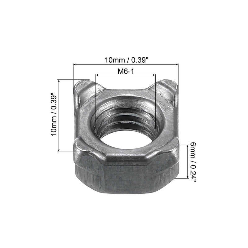 uxcell Weld Nuts, M6 Square UNC Carbon Steel Machine Screw Gray 100Pcs