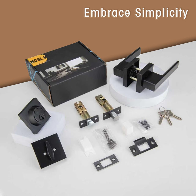 Matt Black Front Door Lockset, Exterior Door Lock with Deadbolt, Black Door Handles with Lock 1