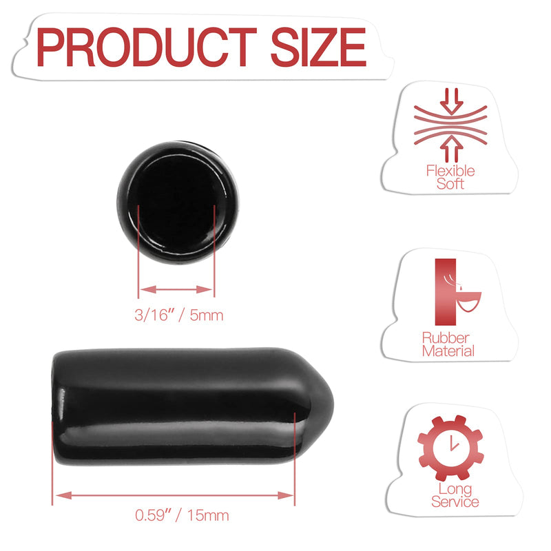 60PCS Screw Thread Protectors 5mm ID Rubber End Caps Vinyl Flexible End Caps Round Tube Bolt Cap (Black, 60PCS) 60