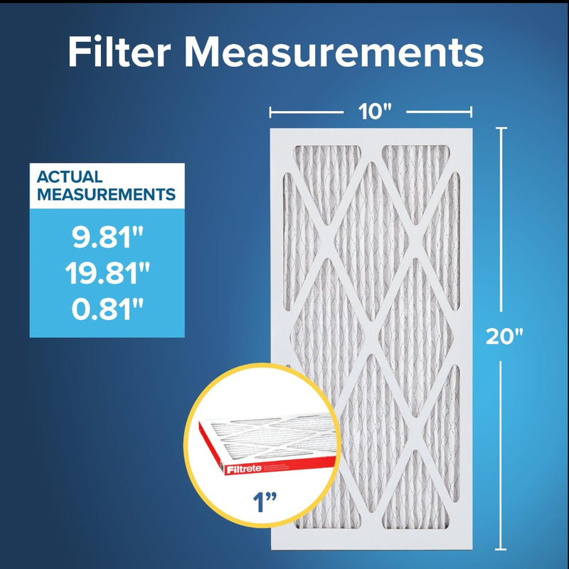 Filtrete 10x20x1 AC Furnace Air Filter, MERV 11, MPR 1000, Micro Allergen Defense, 3-Month Pleated 1-Inch Electrostatic Air Cleaning Filter, 2 Pack (Actual Size 9.81x19.81x0.81 in)