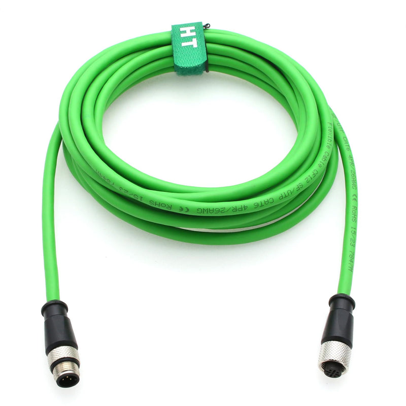 Cable for Industrial Control Automation IO Link Fieldbus NMEA2000 Sensor Device Network CAN Bus, M12 5 Pin, 60V 2A, CAT6, Shielded, Waterproof, Green, 4M