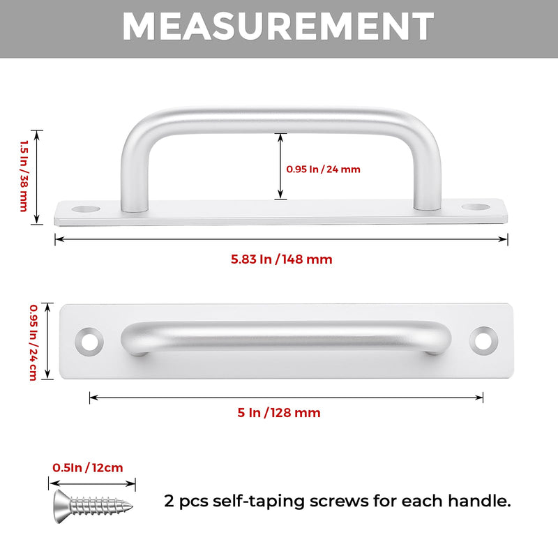 Barn Door Handles 6 Pack Silver Door Handles Sliding Cabinet Pulls 5" Hole Center Screen Cabinet Hardware Zinc Alloy Pulls 5 in hole center