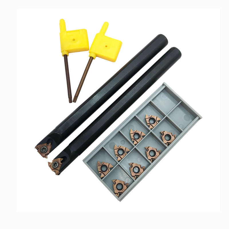 Lather Threading Tool Bit Set External Internal Threading Boring Bars Turning Tool Holders with 11IR AG60 16ER 16IR AG60 Carbide Threading Inserts (2pcs Boring Bars + 16ER IR AG60) 2pcs boring bars + 16ER IR AG60