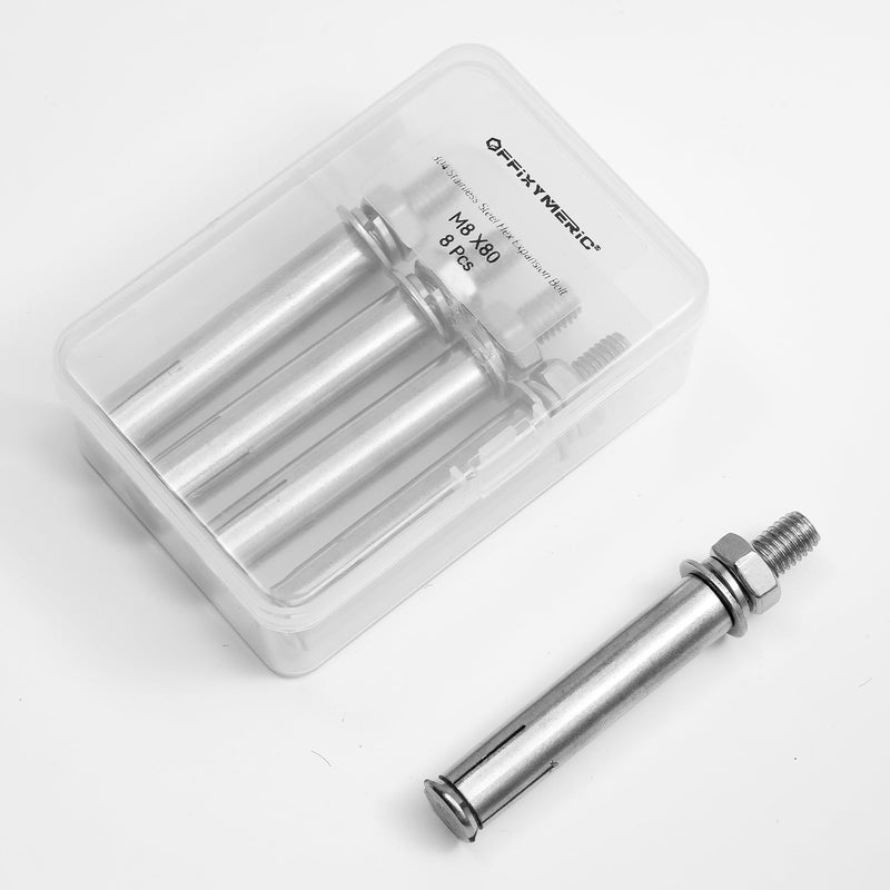 8 Pcs M8 x 80mm 304 Stainless Steel Hex Expansion Bolt, 304 Stainless Steel Expansion Screw Bolts Sleeve Anchoring Fastener Wall Concrete Brick Expansion Screw M8x80mm/8 Pcs