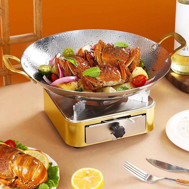 Kichvoe Stainless Steel Hammer Dry Pot Double Handle Cooking Pan for Ramen Hot Pot Seafood 10.82 X 8.26 X 2.04 in Lightweight Kitchen Tool 27.5X21X5.2CM