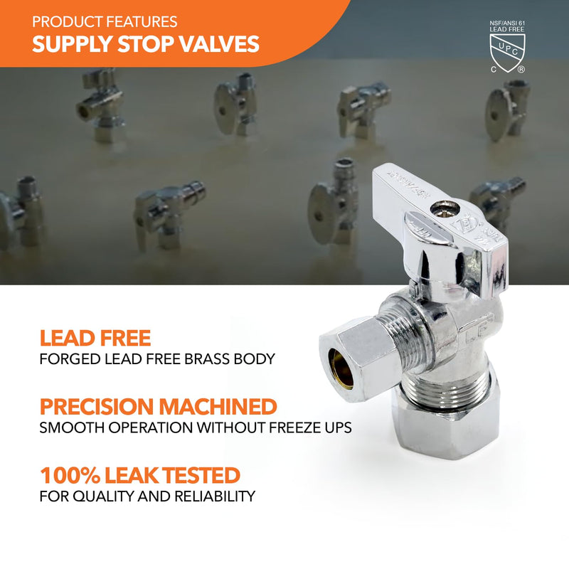 Lead-Free Brass, Quarter-Turn, Angle Supply Stop Valves, 5/8" OD Compression x 3/8" OD Compression (6Pack) 5/8"C x 3/8"C (6Pack)