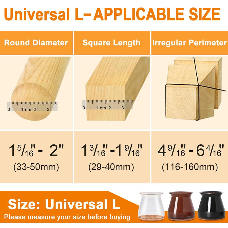 24 Pcs Chair Leg Floor Protectors for Hardwood Floors Silicone Covers to Protect Wood Tile Floors Felt Pads Furniture Leg Caps Non Slip Reduce Noise (Fit:1.3"-2") Universal L(Fit:1.3"-2") Clear-24pcs