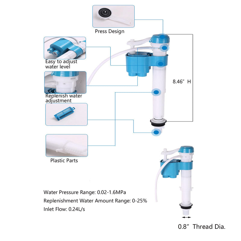 T Tulead Toilet Dual Flush Valve,Fill Valve,Push Button,Toilet Repair Kit 210mm Height, for 255-305mm Toilet Tank, for Ceramic Hole Dia, 65-70mm