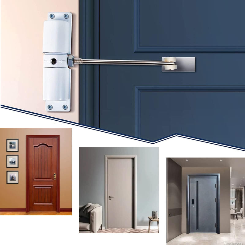 Automatic Door Closer, Zinc Alloy Safety Spring Door Closer Adjustable 30 kg Closing Door Hinge (White) White