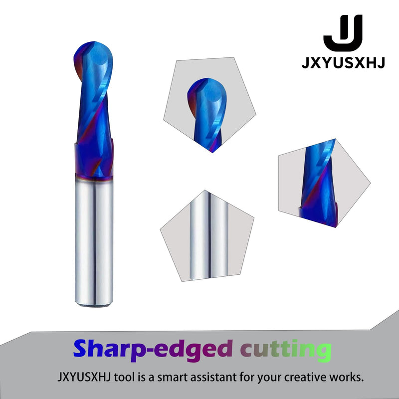 CNC Router Bits 1/2 inch Shank Carbide Ball Nose End Mill with Nano Blue Coating for Side Milling End Milling, Finish Machining (1, 1/2" S*1/2" D*1-1/4"CL*3" OVL) 1/2"S*1/2"D*1-1/4"CL*3"OVL