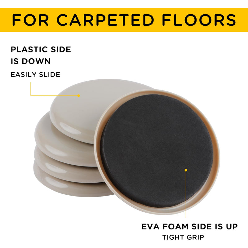 Furniture Sliders for Carpet, new space 8 Pcs 5" Round Sliders for Moving Furniture, Heavy-Duty Furniture Moving Sliders - Reusable Furniture Sliders, Move Your Furniture Quickly, Easily and Safe! 5 inch