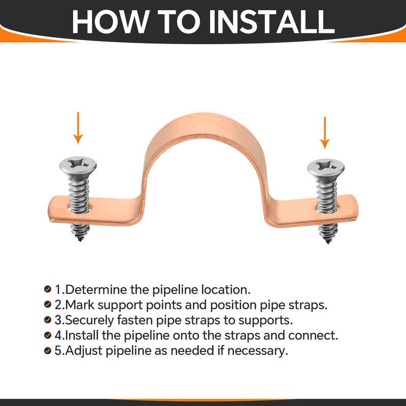 HeSun 30-Pack Copper Fittings, 3/4-Inch Copper Tube Strape, Two-Hole Clamp Mount for Pipe Support 3/4 INCH 30 PACK