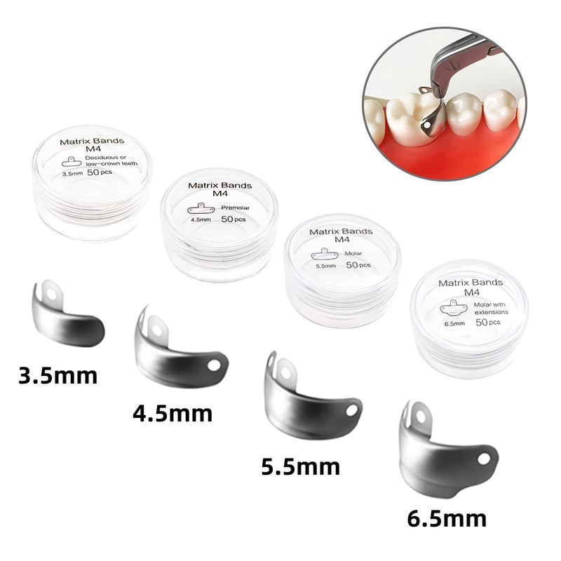 Dental Sectional Matrix System Set, Dental Sectional Contoured Matrices Clip Ring Matrix Bands Wedge Knife Dental Wedges Plastic Kit Dentist Tools (50Pcs 5.5mm M4) 50Pcs 5.5mm M4