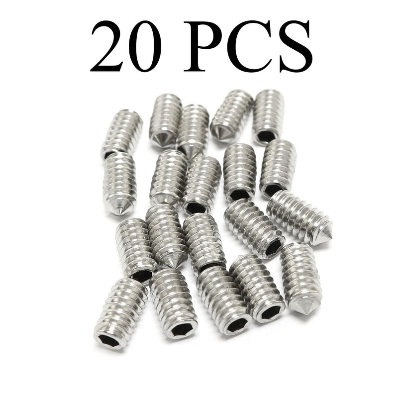 20pcs 1/4-20x1/2" Hexagon Hex Socket Set Grub Screws 304 Stainless Steel Full Thread Cone Point Grub Screw