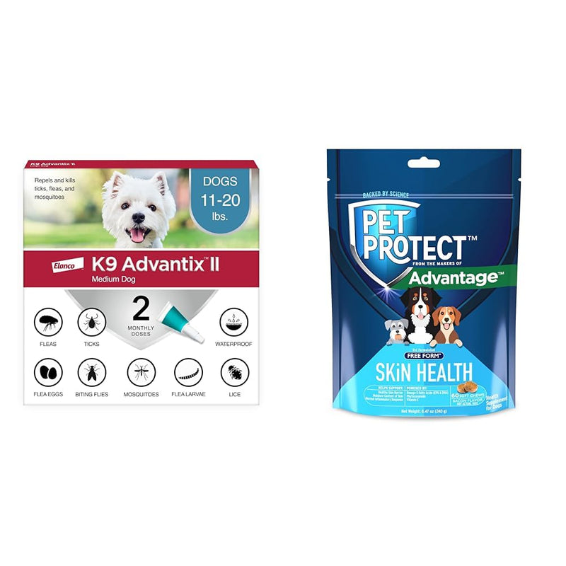 Bundle of K9 Advantix II Medium Dog | 2-Mo Supply + Pet Protect Skin Health Soft Chews for Dogs, 60 Count