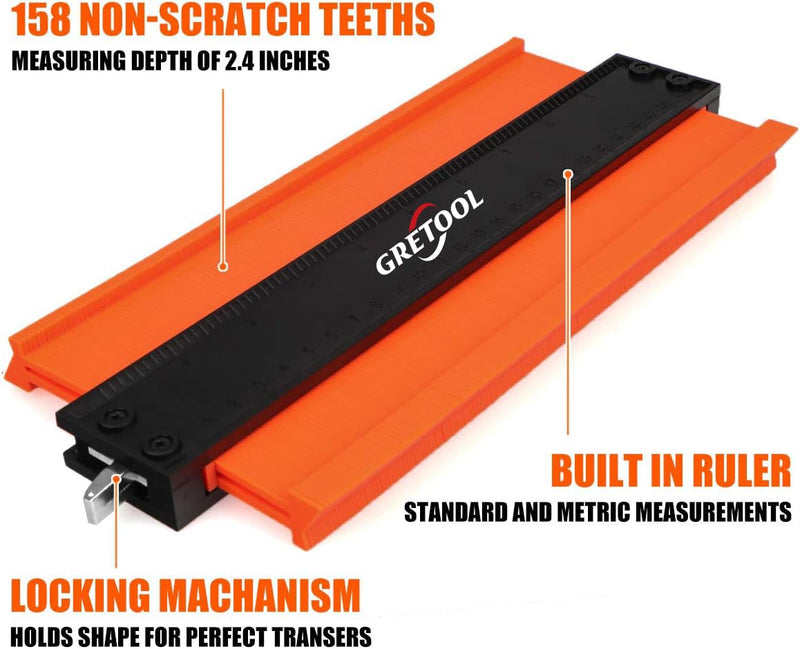 Contour Gauge (10 inches) Contour Tool with Adjustable Lock, Precise Shape replicator, Household Tool, Woodworking Tool, Christmas Gift (GTL-10) GTL-10