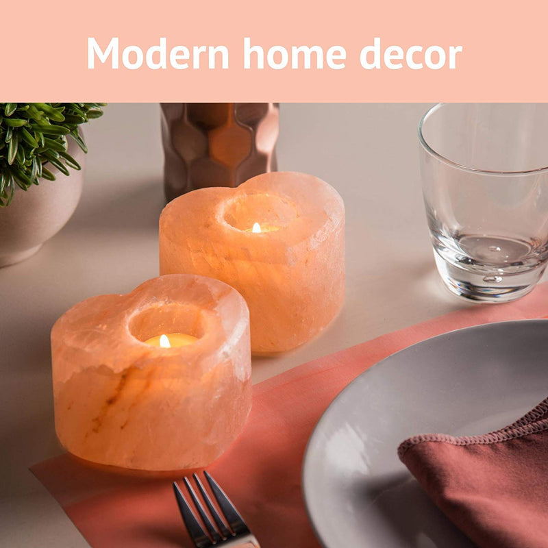 himalayan glow Shape Natural Pink Heart Style Tealight, 100% Pure Crystal Salt Candle Holder | Night Decorative Light, Perfect Valentine's Day Gift, 3 Inches, Orange Heart Salt Candle