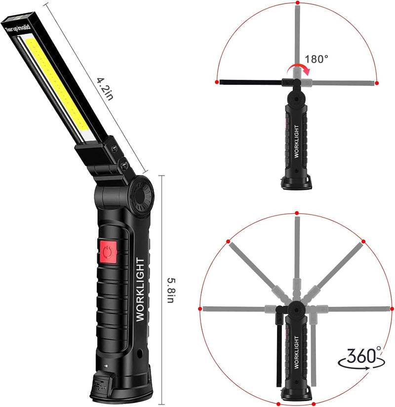 Rechargeable LED Work Light with Magnetic Base and Hanging Hook,360°Rotate &5Modes Ultra Bright LED Flashlight,worklight for Mechanic Car Repair,Emergency,Workshop,Tool Gifts for Men (Black 3PCS) Black 3PCS