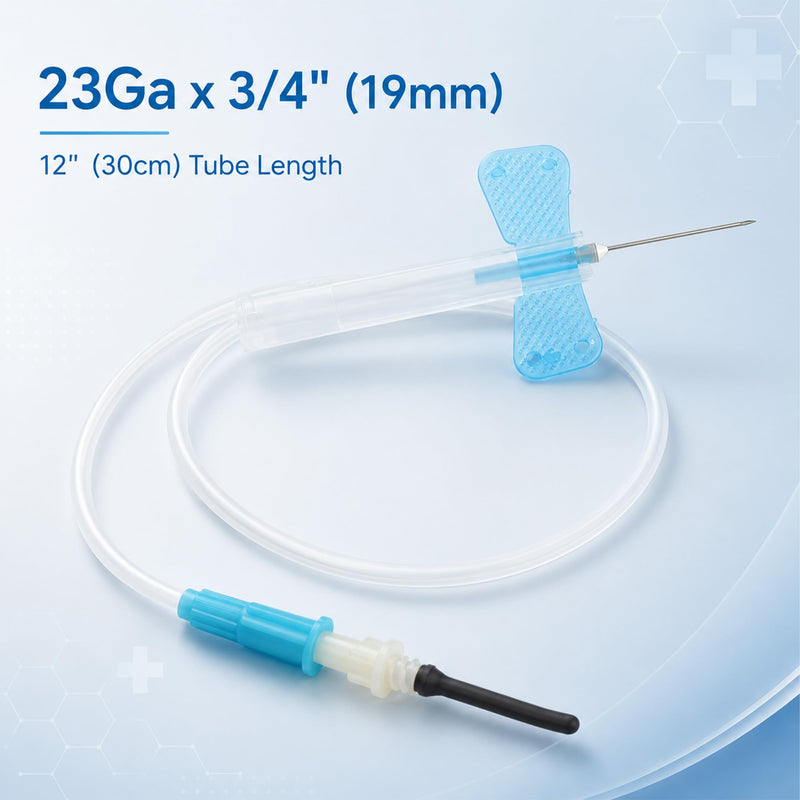 100 Sets 23Ga x 3/4" (19mm), 12'' (30cm) Tube, Luer Adpt, Industrial Lab Supplies Dispensing Accessory, Individually Packaged