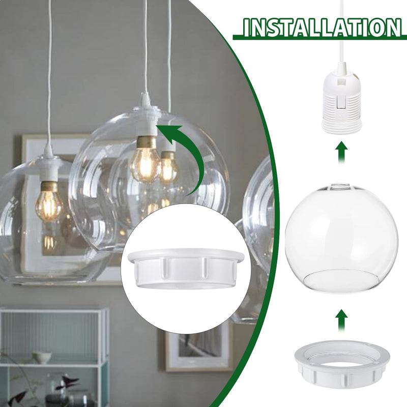 Light Socket Shade Rings,Aluminum Threaded Socket Ring for Medium Base E26 Sockets,Retaining Rings for Glass Lamp Shades/Light Fixtures (4-Pack White Color/For Thread Diameter 1-1/2 Inches) 1-1/2" White Aluminum