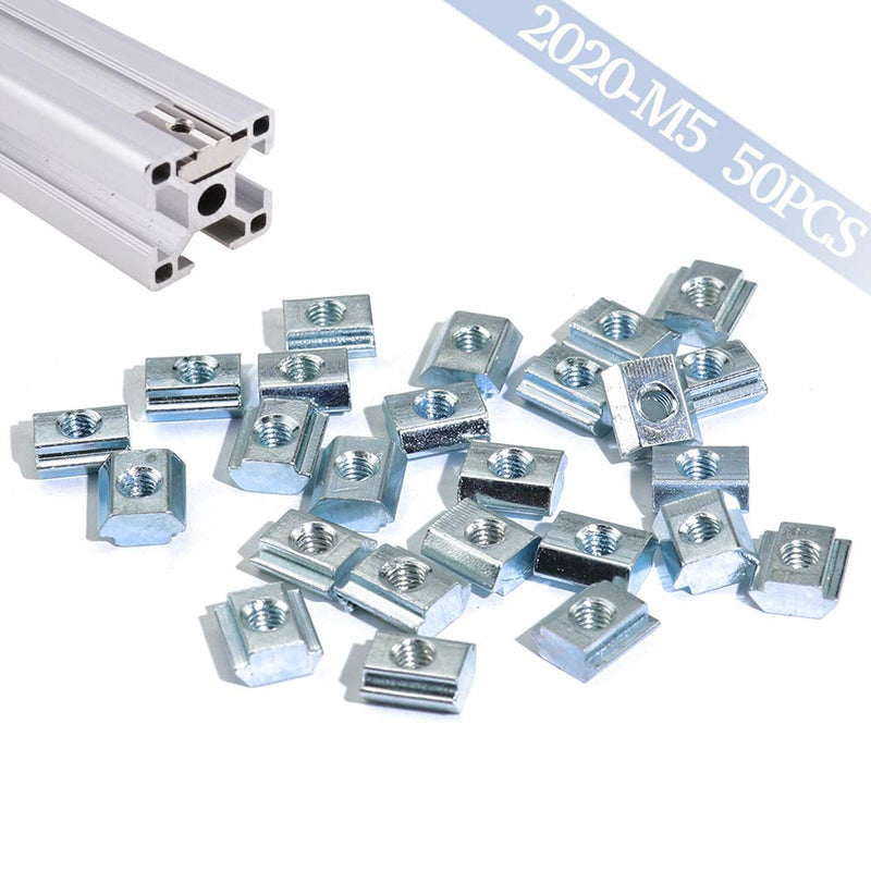50pcs M5 Slide in T Nut Tee Sliding Nut Nut for Aluminum Extrusion with Profile 2020 Sereis Slot 6mm 20-M5 50pcs