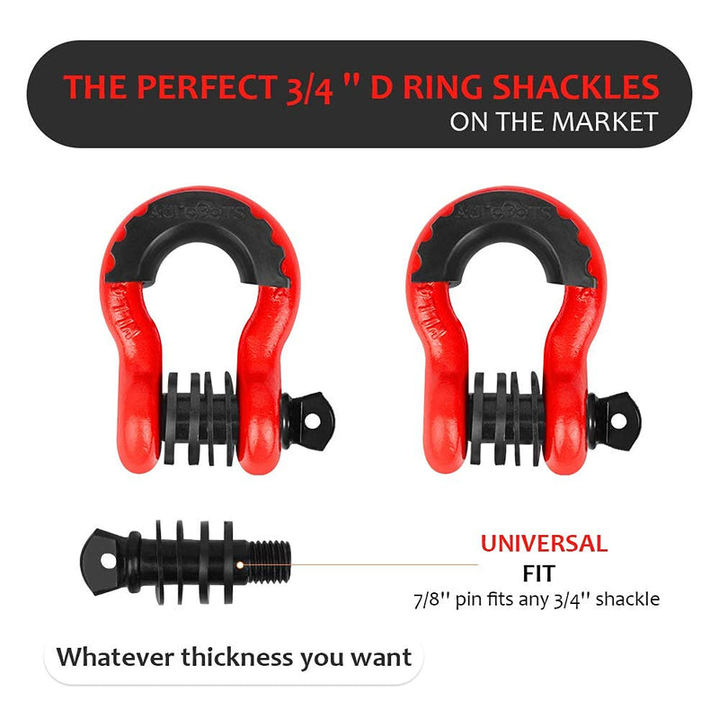 AUTOBOTS Shackles 3/4" (2 Pack), D Ring Shackle 45,000Ib Max Break Strength with 7/8" Pin & Isolator Washers Heavy Duty Clevis Tow Shackle for Tow Strap Jeep Vehicle Off Road Recovery Red-Black