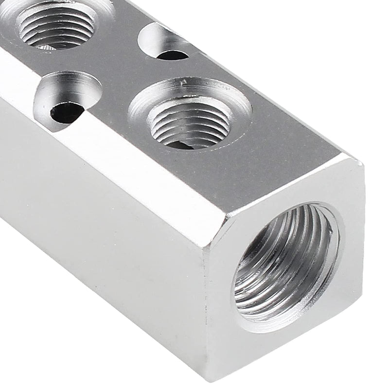 4 Way Pneumatic Manifold Air Distribution Block, G1/2 Supply Port, G1/4-Inch Output Port,Pneumatic Air Compressor Manifold Fitting，Aluminum Alloy，Large Flow （40x40mm） 4 Way 6 Port 40x40mm