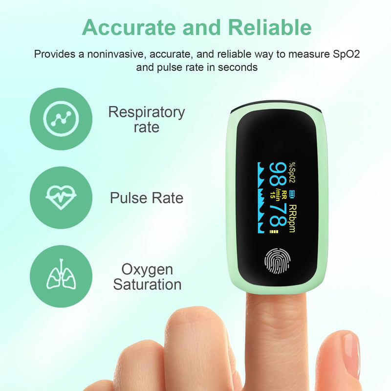 Pulse Oximeter, Rechargeable Fingertip Pulse Oximeter, pulse oximeter with respiration, respiration rate monitor, oximeter finger with pulse ox for Sports Aviation Use Only green