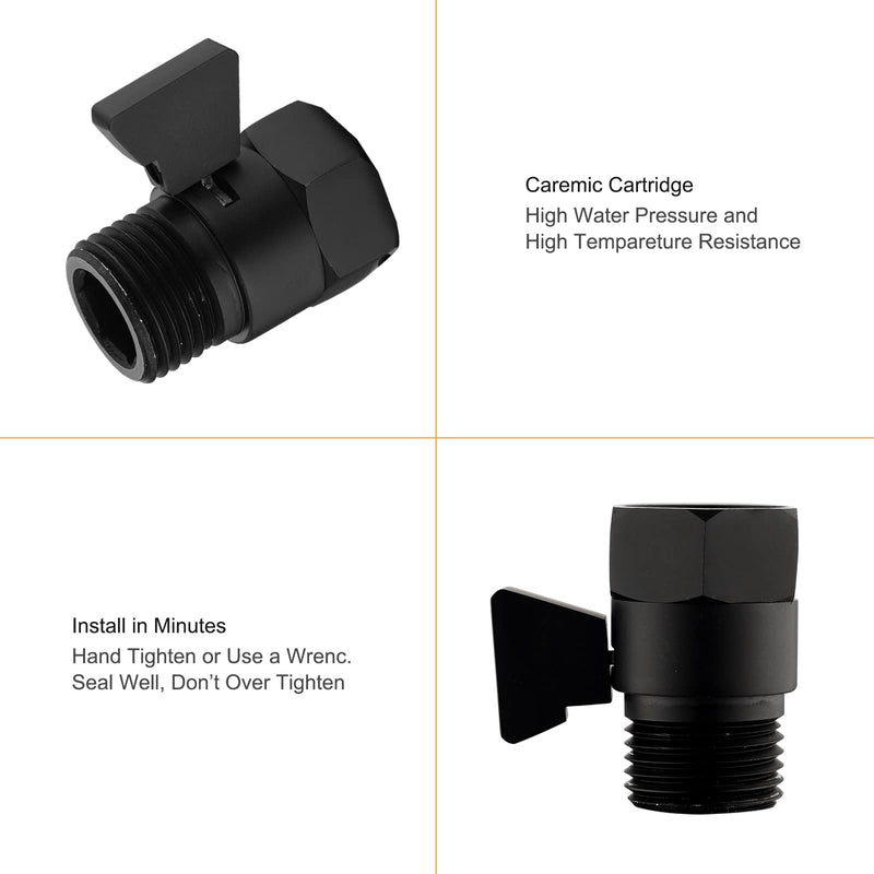 Matte Black Water Flow Control Valve, G1/2" Shower Head Flow Control Brass Shut Off Valve for Handheld, Water Pressure Regulator Replacement for Shower System Matte Black