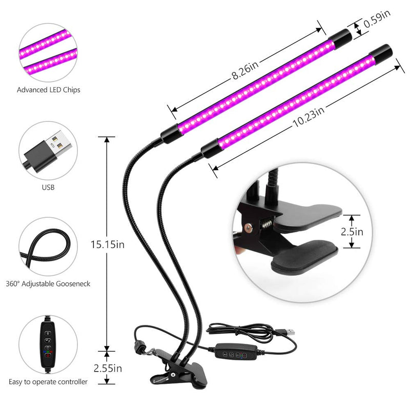 YGS-Tech LED Black Light Dual Head, 20W UV Light Fixture with Clamp, 395-405nm UV Gooseneck Lamp USB Powered for Blacklight Party, Stage Lighting, Resin Cure, 3D Print, Glow in The Dark 2 Head