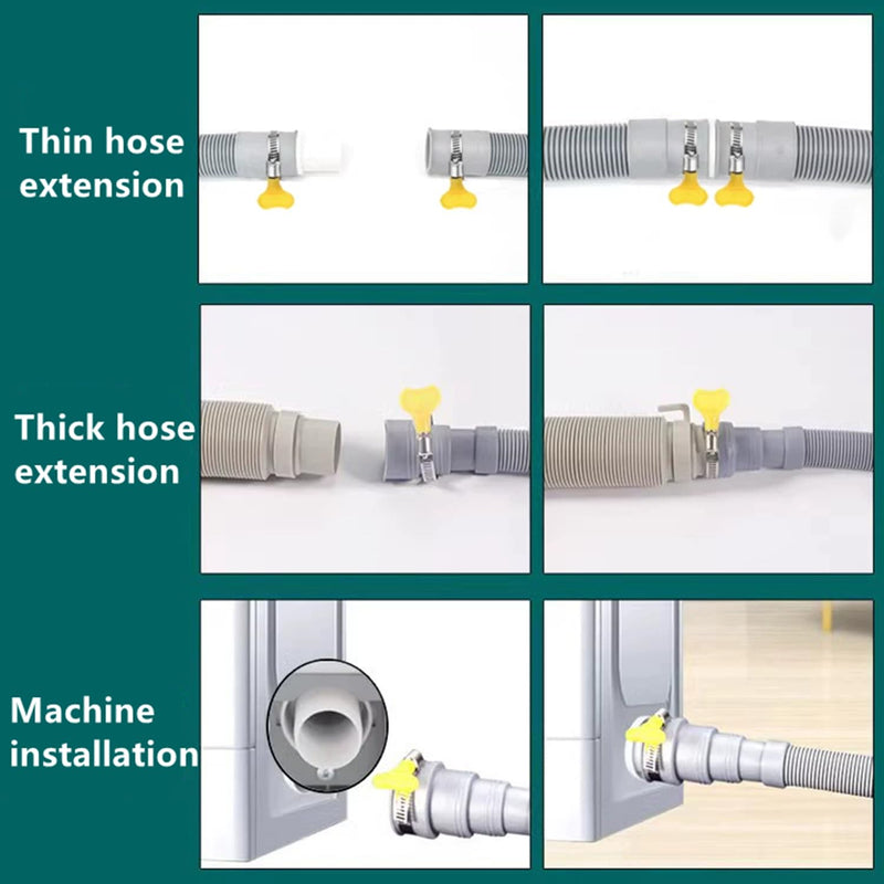 6.5 Feet Washing Machine Drain Hose Universal, Flexible Washer Drain Hose Extension Kits Corrugated Dishwasher Hose w/ 1 Adapter 4 Hose Clamps 1 U-Bend Hose Holder 6.6 Feet