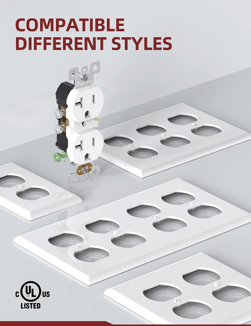 AIDA 20 Amps Outlets Duplex Electrical Receptacle Outlets, Electrical Outlet, 20Amp 125V Heavy-Duty Wall Outlet, Residential, 3-Wire, Self-Grounding, UL Listed, Side Wire (10 Pack, White) Without Wall Plate 10