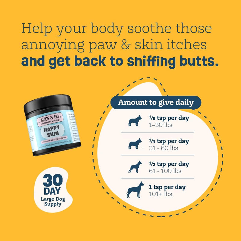 Alice & Eli Happy Skin - Seasonal Allergy Support with Quercetin & Bovine Colostrum - for Dogs with Sensitive Skin or Environmental Allergies