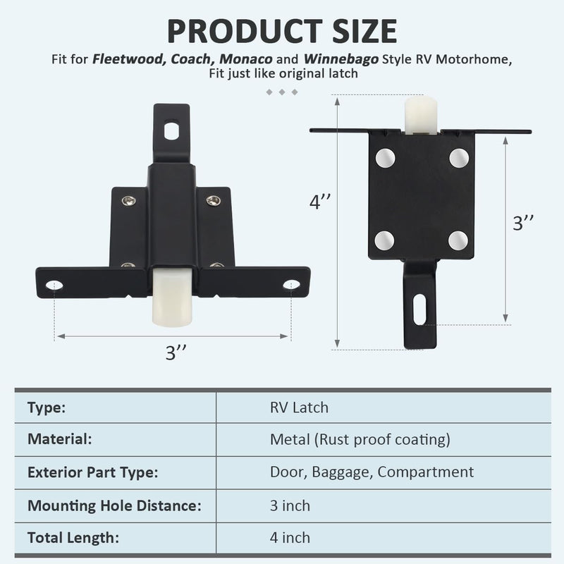 4pcs RV Baggage Door Latch Compartment Trigger Latch Recess Mount fit for Fleetwood, Monaco and Winnebago Style RV Motorhome 3 Inch Between Holes