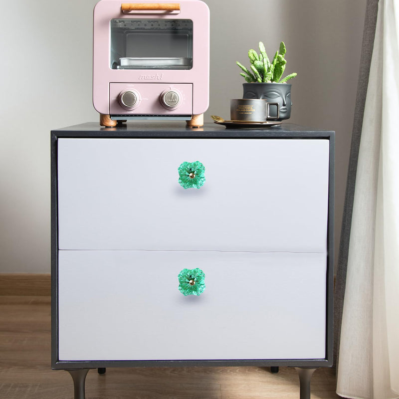 Perilla Home Set of 6 Belle Mint Glass and Metal Knobs - Decorative Glass Drawer Pulls for Cabinets, Dressers, and Furniture, Elegant Home Décor Handles for Kitchen and Living Spaces