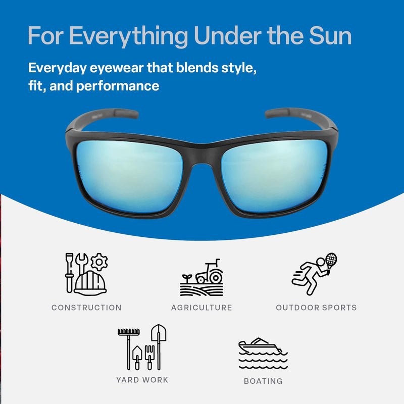 Bullhead Safety Eyewear Pompano Glasses - Anti-Fog, Lightweight, Impact/Scratch Resistant, Polarized Sunglasses for Cycling, Fishing, Driving, Ice Blue/Matte Black Performance Fog Tech, Polarized, Precision Lens Ice Blue Mirror Lens, Matte Black Frame