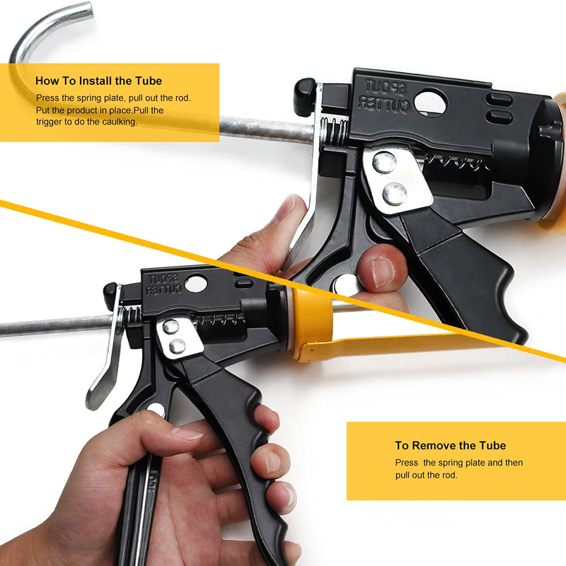 Caulking Gun, 12:1 Thrust Ratio, Professional Caulk Tool Gun, Yellow ‎yellow