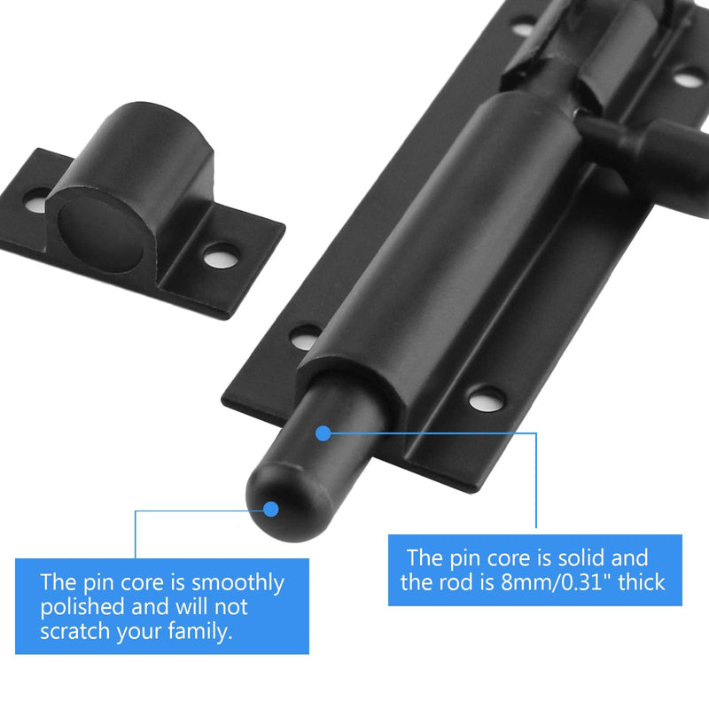 BokWin 2Pcs 3 Inch Door Latch Lock Slide Bolt, Solid Aluminium Thickened 1.3mm Door Barrel Bolts Latches, Security Sliding Latch Lock with 12 Screws (Matte Black Finished) 3 Inch(2 pcs)