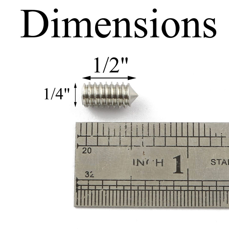 20pcs 1/4-20x1/2" Hexagon Hex Socket Set Grub Screws 304 Stainless Steel Full Thread Cone Point Grub Screw