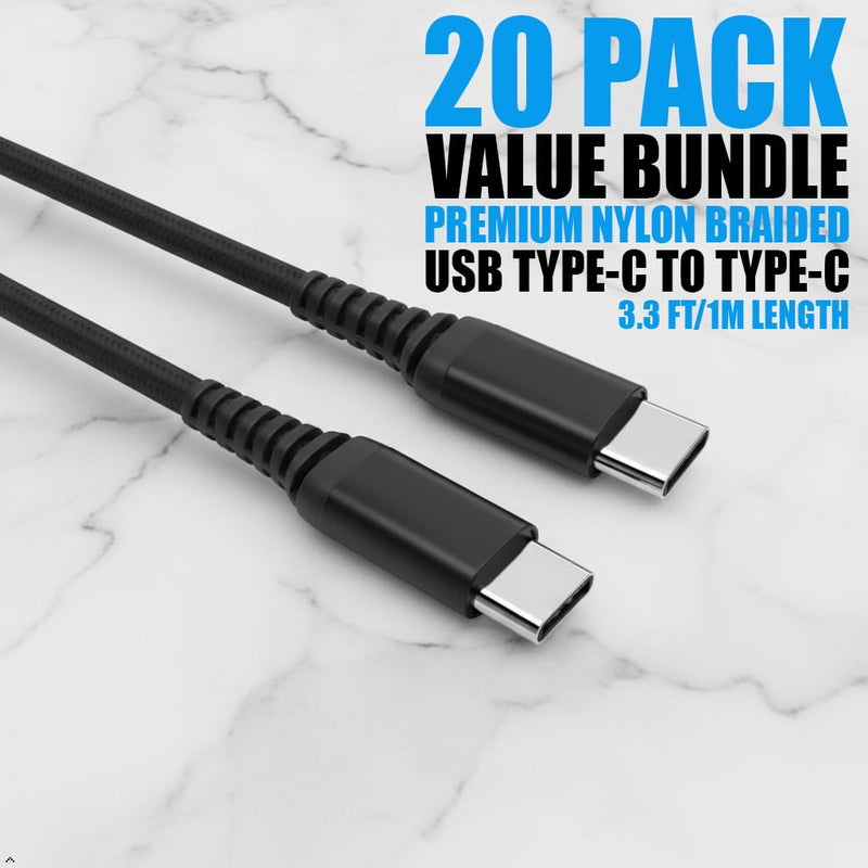 USB Type C to C Cable Bulk 20-Pack 3.3ft Braided Fast Charging 3A Quick Charger Compatible with iPhone 17/17 Pro/16e/16/15 Pro Max, Samsung Galaxy S25 S24 S10 S9 S8 Plus, Note 10 9 8, LG V50