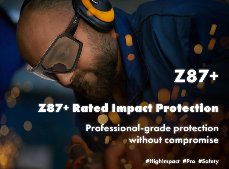 REV Amour Z87+ Safety Glasses, UV400 Impact-Resistant Sunglasses with Anti-Scratch for Work & Outdoor Carbon Fade